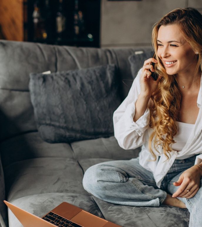 Woman working from home on laptop